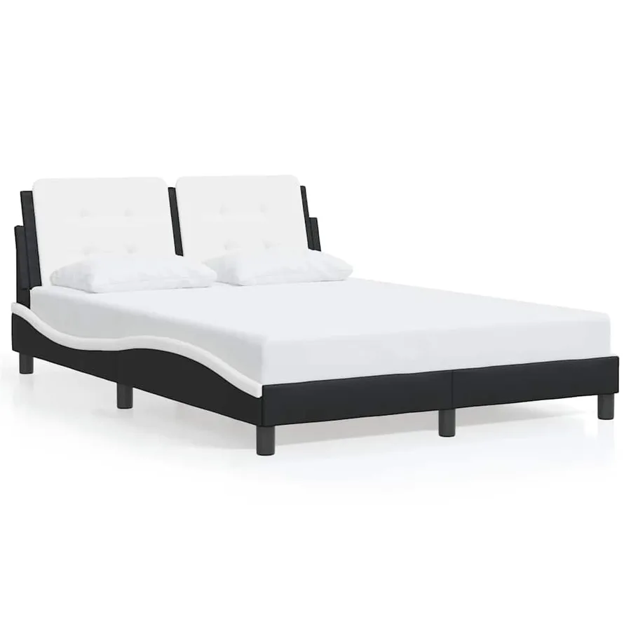 Cadre de lit sans matelas Zadar noir et blanc 140x190 cm similicuir - 2
