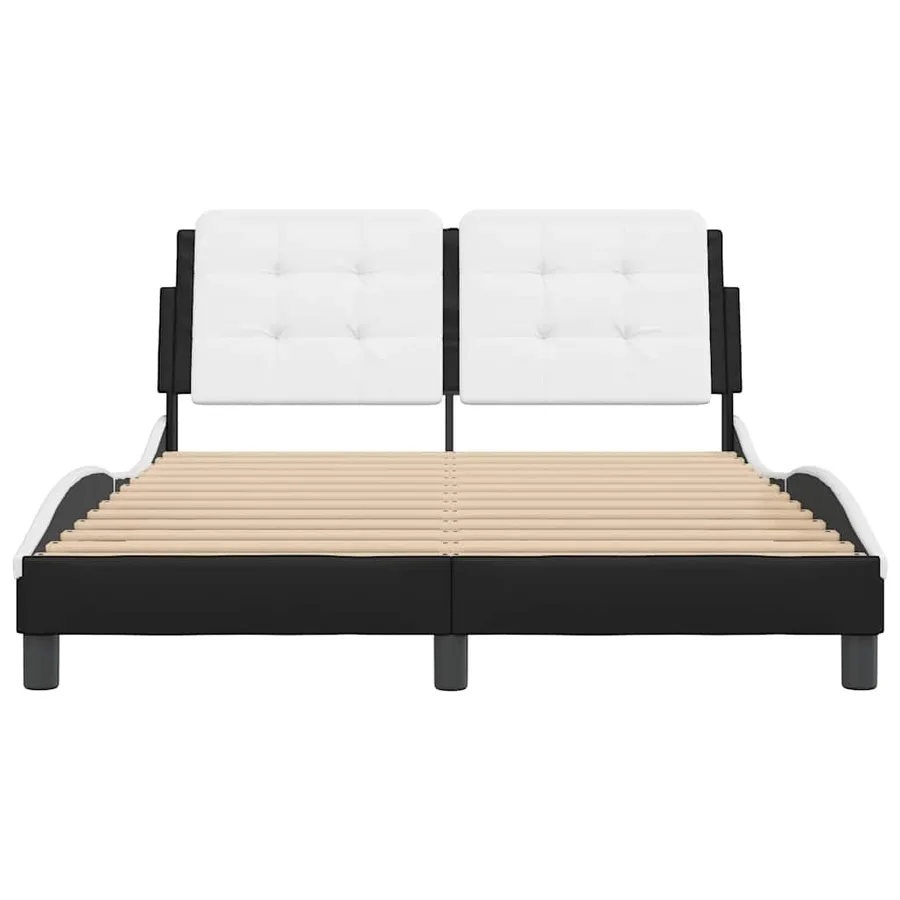 Cadre de lit sans matelas Zadar noir et blanc 140x190 cm similicuir - 4