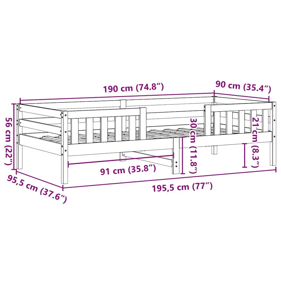 Cadre de lit sans matelas 90x190 cm bois de pin massif - 9