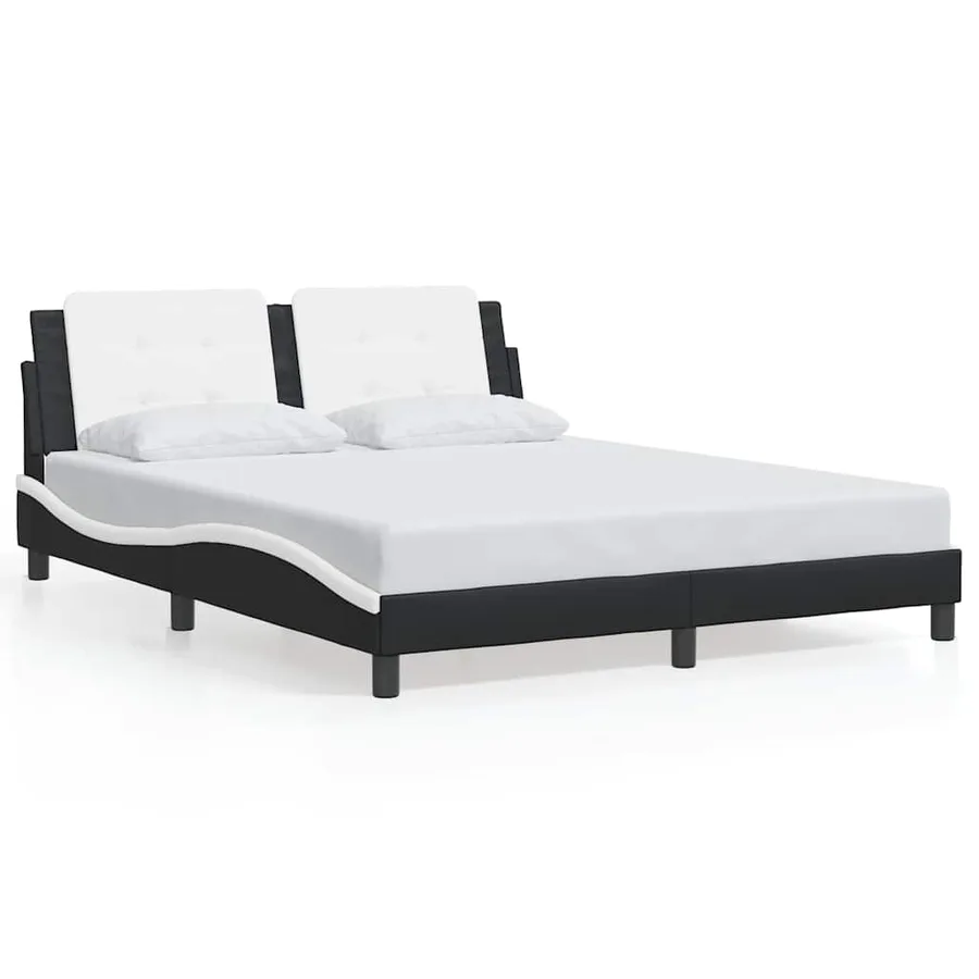 Cadre de lit sans matelas Zadar noir et blanc 160x200 cm similicuir - 2