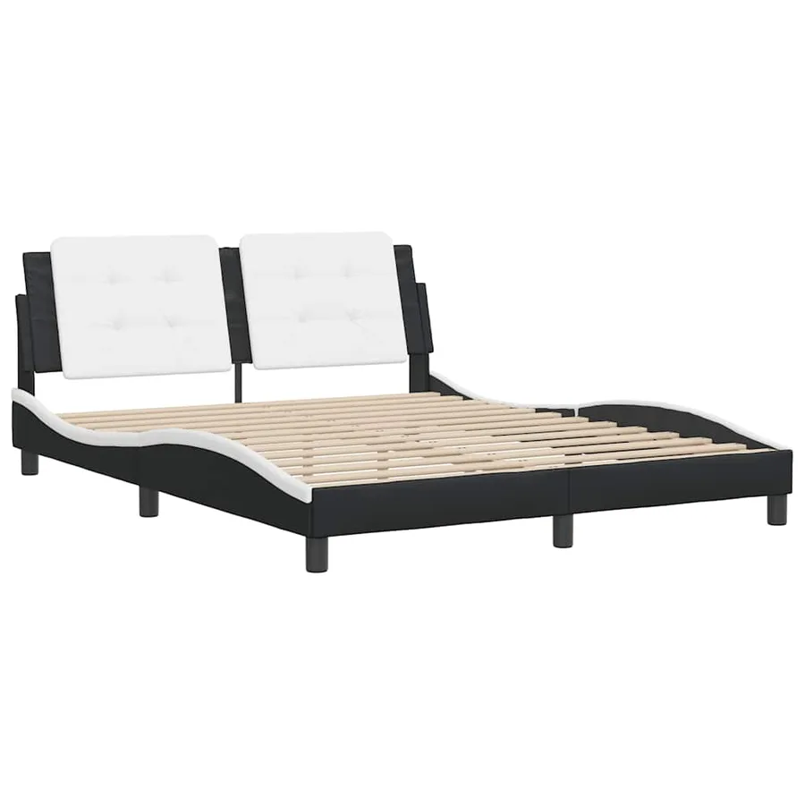 Cadre de lit sans matelas Zadar noir et blanc 160x200 cm similicuir - 3