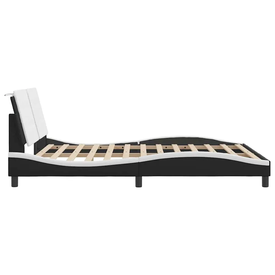 Cadre de lit sans matelas Zadar noir et blanc 160x200 cm similicuir - 5