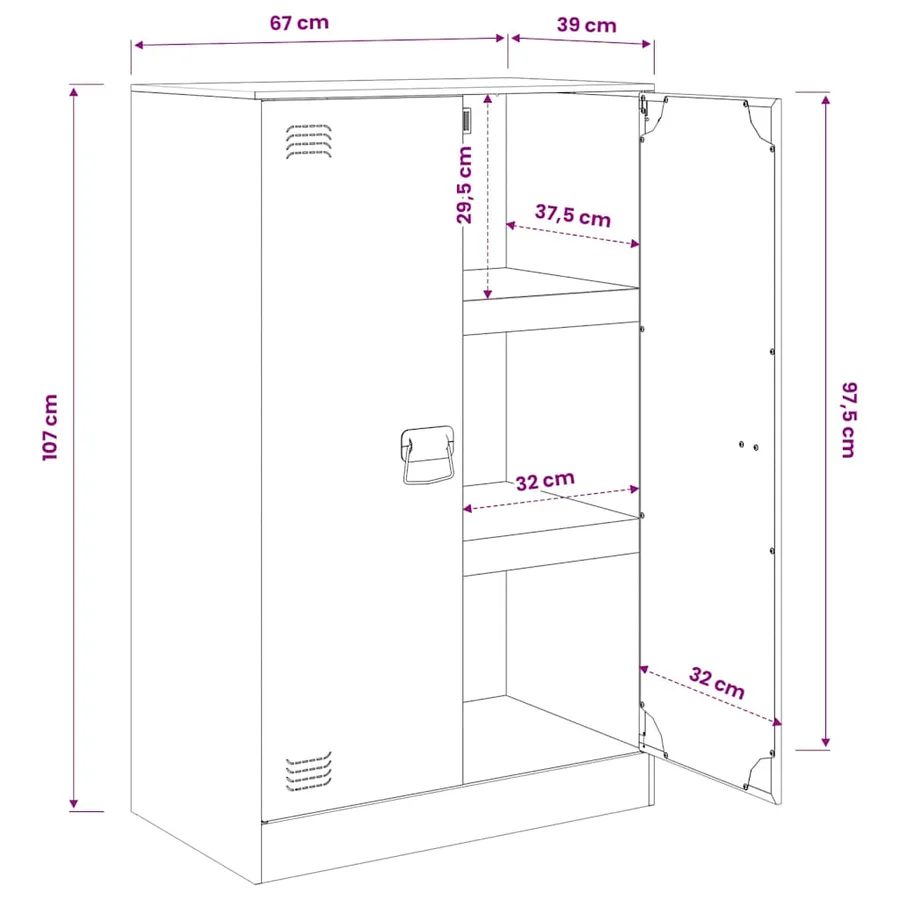 Buffet blanc 67x39x107 cm acier - 14