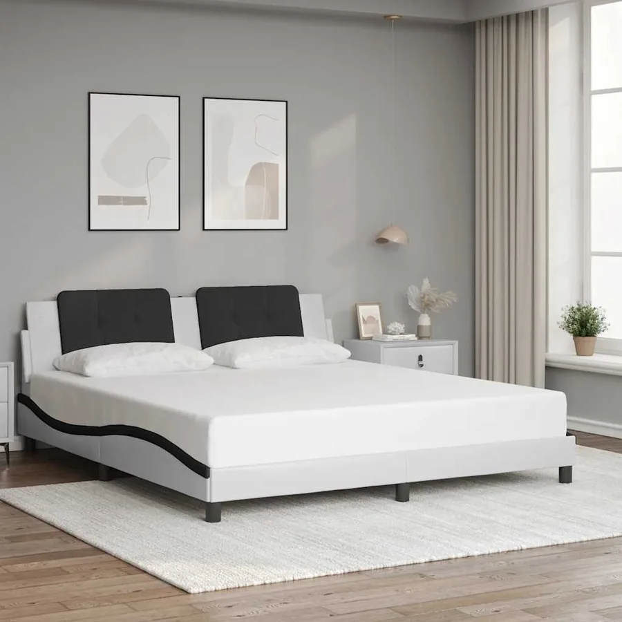 Cadre de lit sans matelas Zadar blanc et noir 180x200 cm similicuir