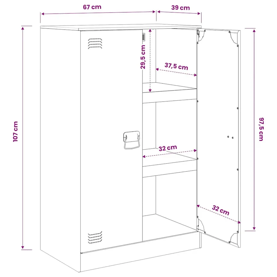 Buffet jaune moutarde 67x39x107 cm acier - 14