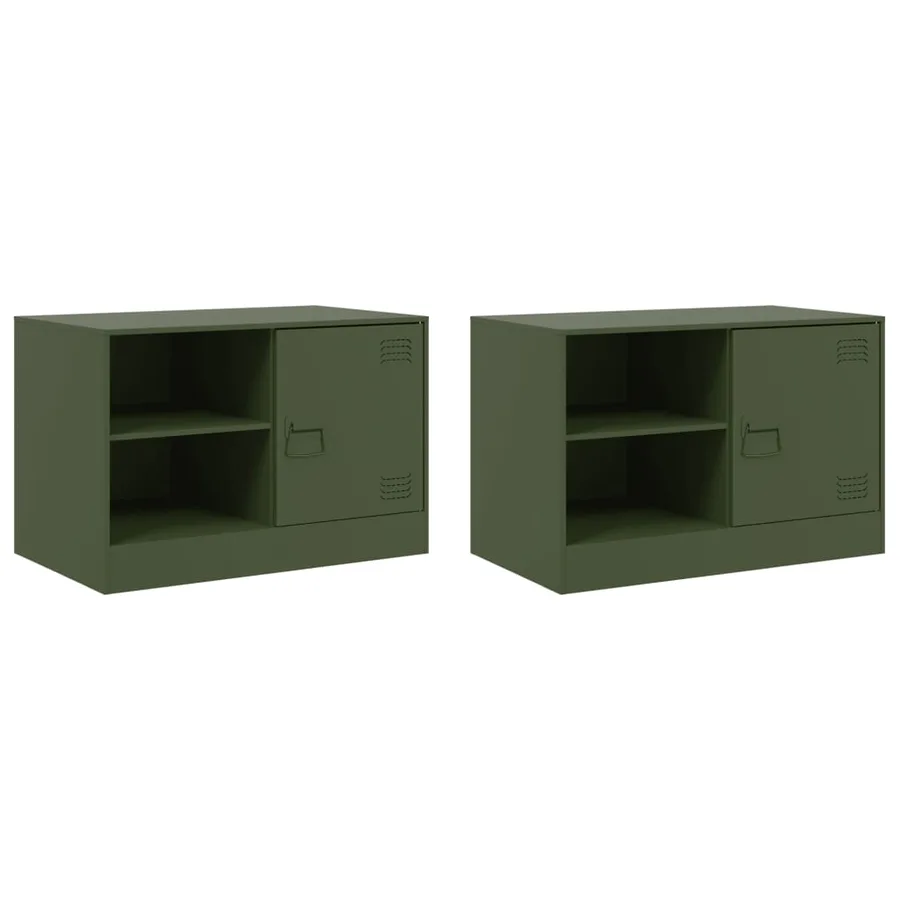 Meubles TV 2 pcs vert olive 67x39x44 cm acier - 2