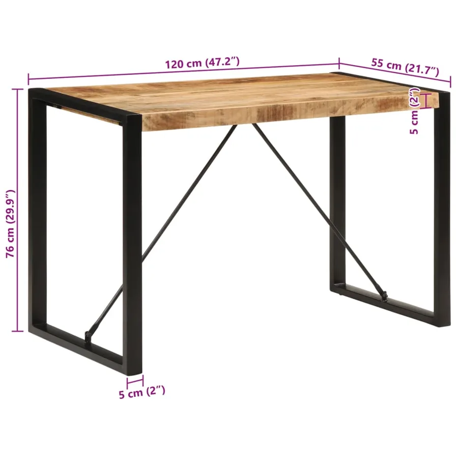 Table à manger 120x55x76 cm bois de manguier massif brut - 8
