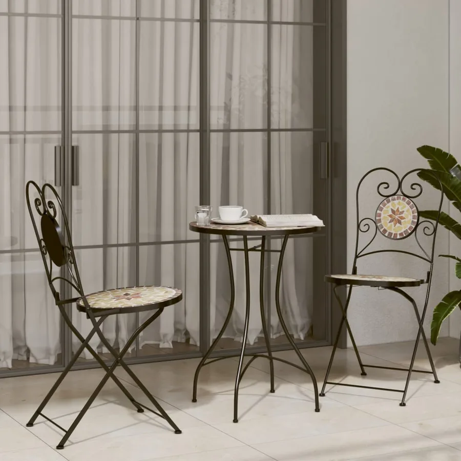 Chaises de bistro pliables lot de 2 terre cuite blanc céramique - 3