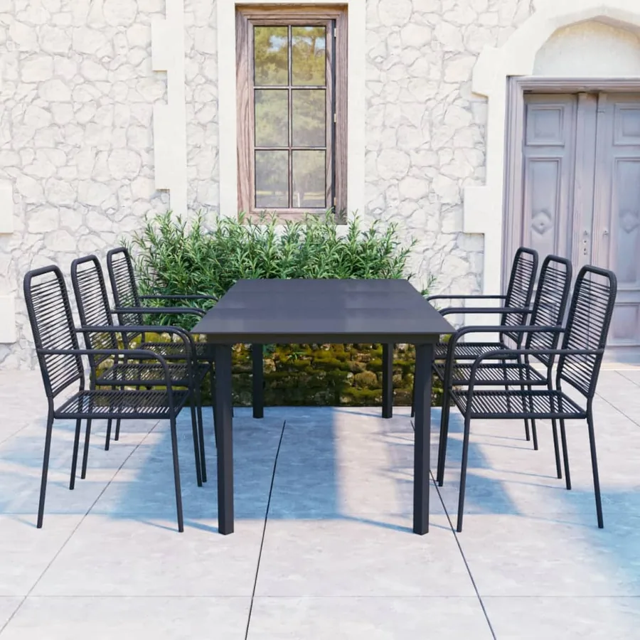 Ensemble à manger de jardin 7 pcs noir verre et acier