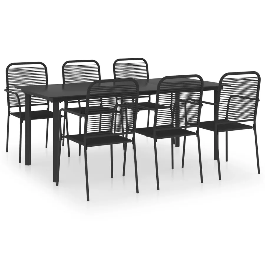 Ensemble à manger de jardin 7 pcs noir verre et acier - 2