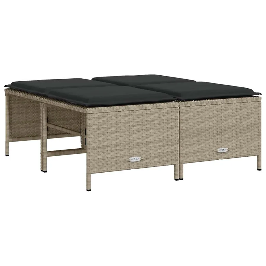Tabourets de jardin avec coussins lot de 4 gris clair rotin - 2