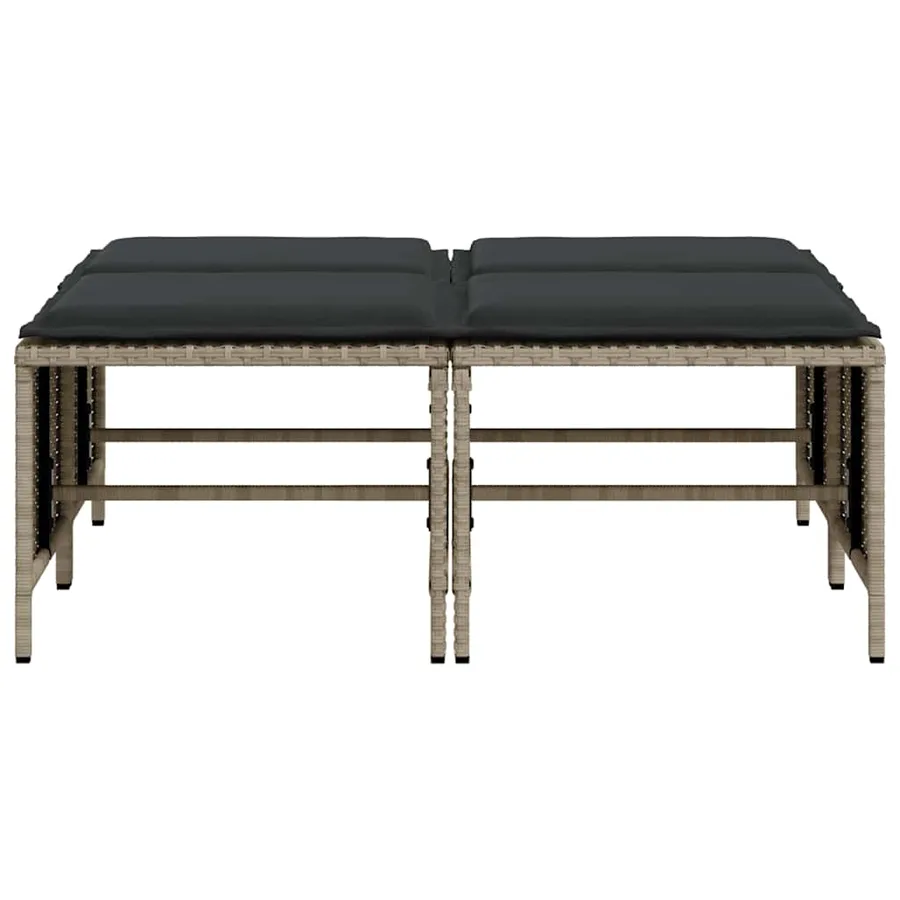 Tabourets de jardin avec coussins lot de 4 gris clair rotin - 4