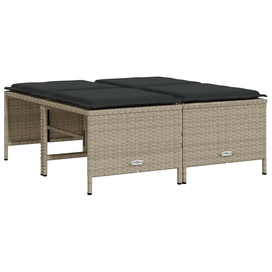 Tabourets de jardin avec coussins lot de 4 gris clair rotin - 5