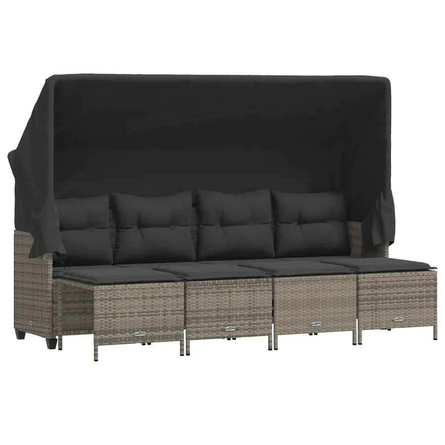 Salon de jardin 5 pcs avec coussins gris résine tressée - 2