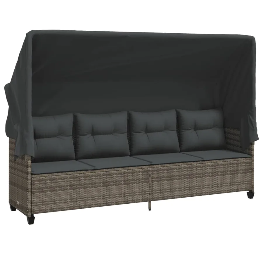 Salon de jardin 5 pcs avec coussins gris résine tressée - 3