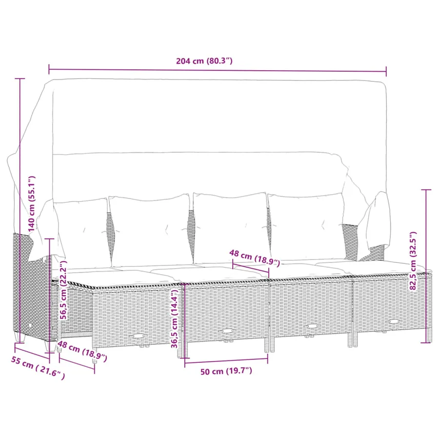 Salon de jardin 5 pcs avec coussins gris résine tressée - 7