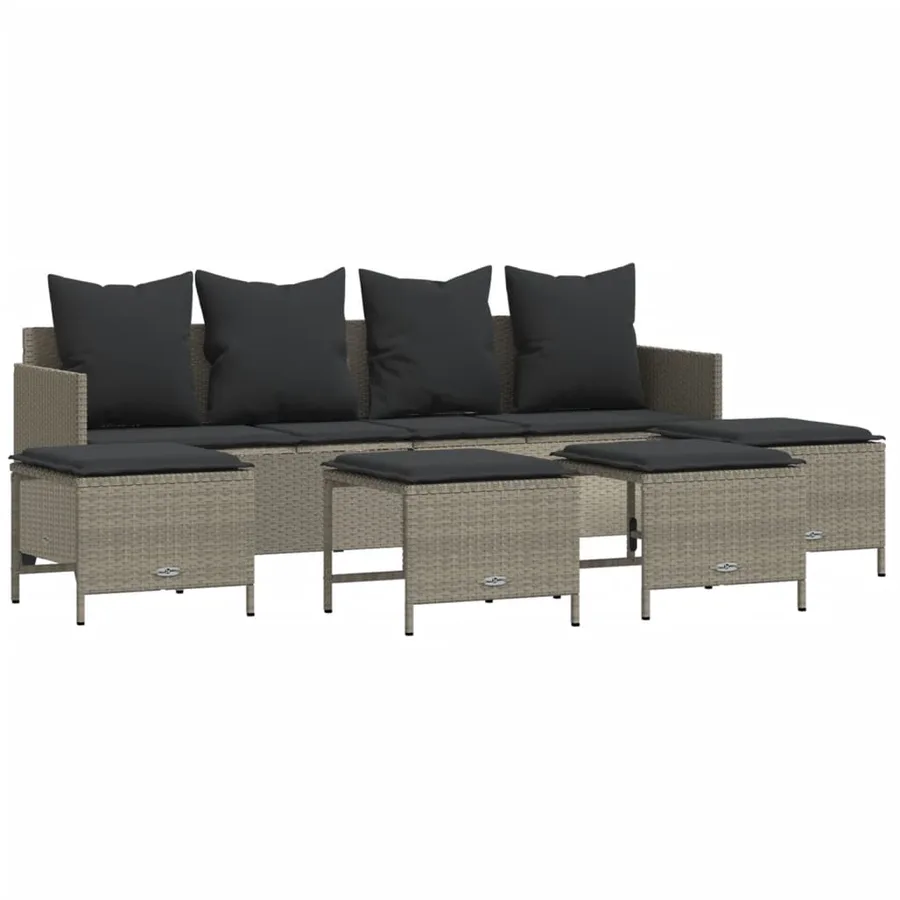 Salon de jardin 5 pcs avec coussins gris clair résine tressée - 2
