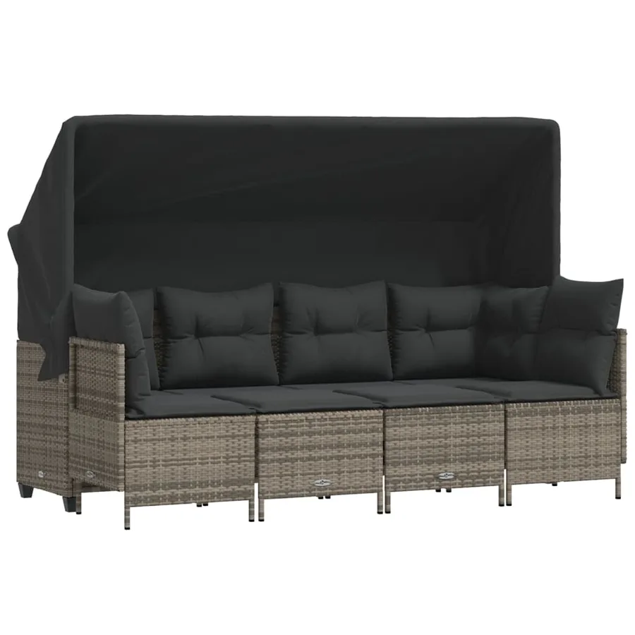 Salon de jardin 5 pcs avec coussins gris résine tressée - 2