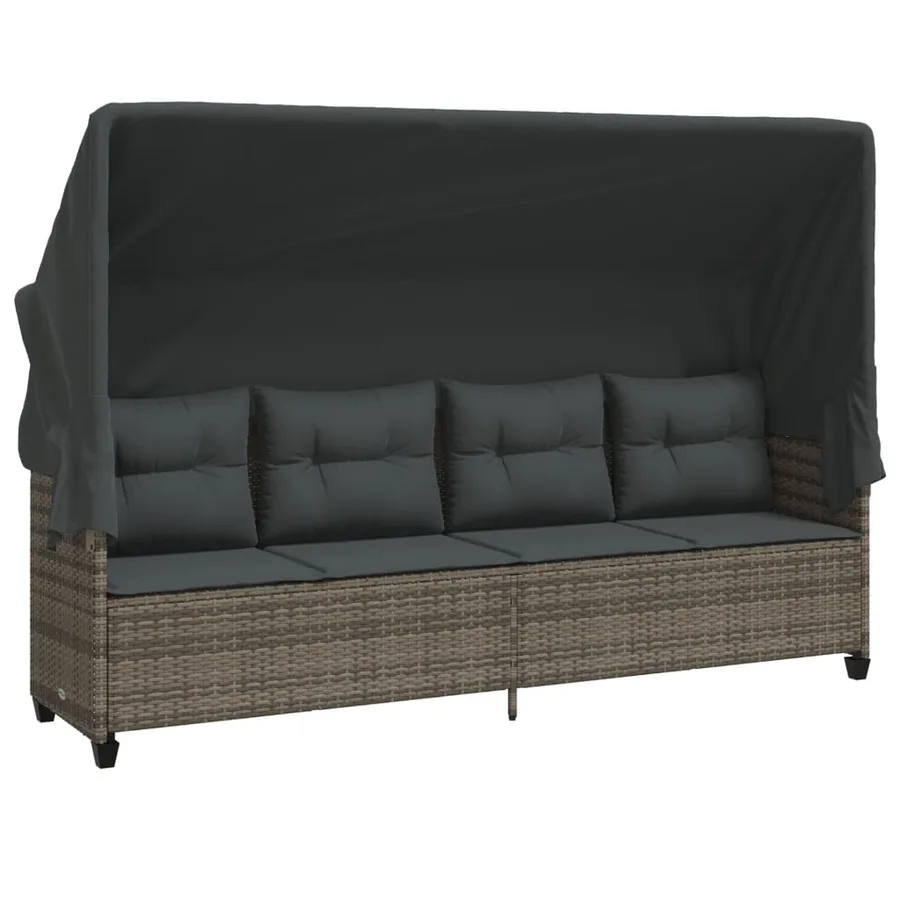 Salon de jardin 5 pcs avec coussins gris résine tressée - 3