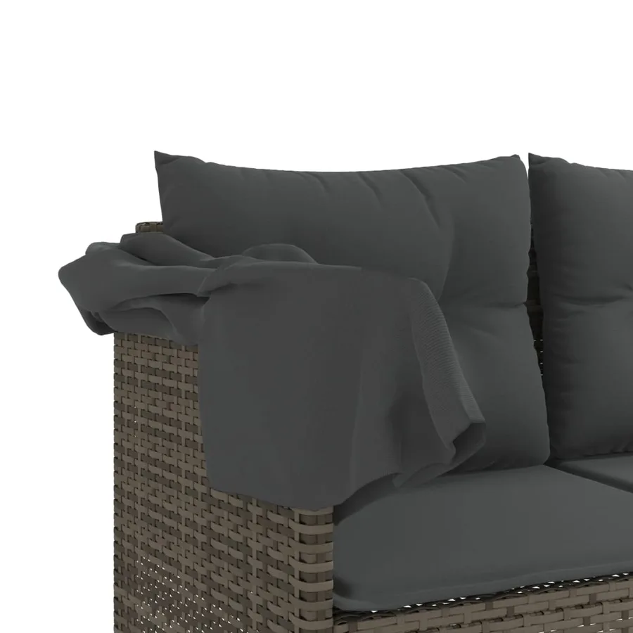 Salon de jardin 5 pcs avec coussins gris résine tressée - 6