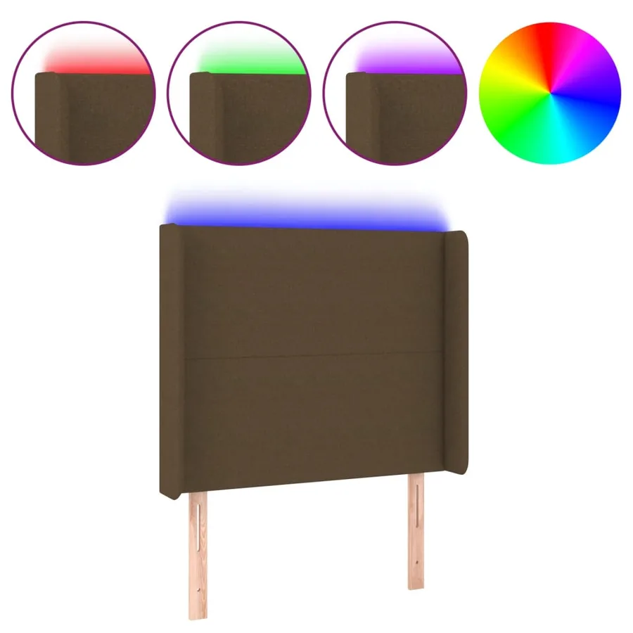 Tête de lit à LED Marron foncé 93x16x118/128 cm Tissu - 2