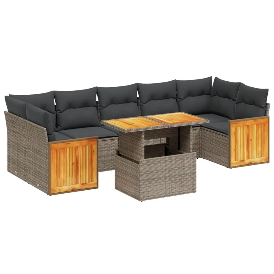 Salon de jardin 8 pcs avec coussins gris résine tressée - 2