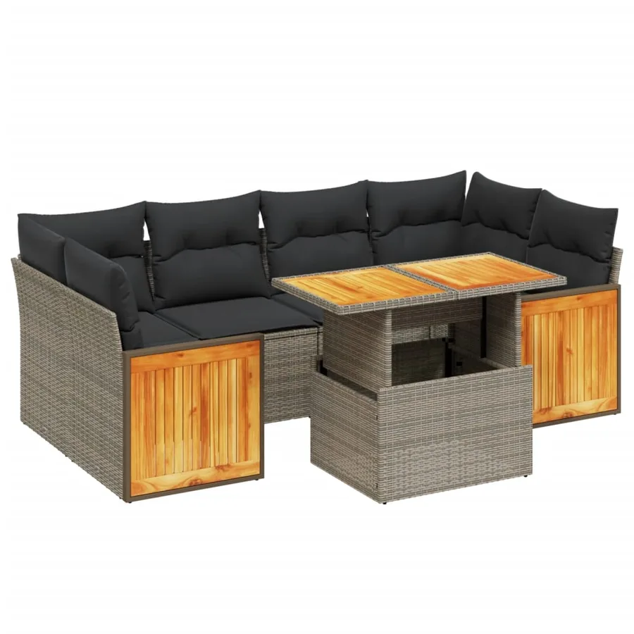 Salon de jardin avec coussins 7 pcs gris résine tressée - 2
