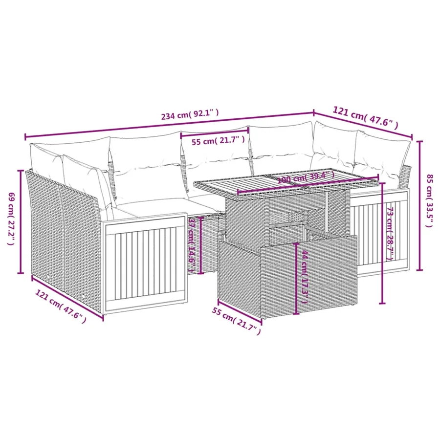 Salon de jardin avec coussins 7 pcs gris résine tressée - 3