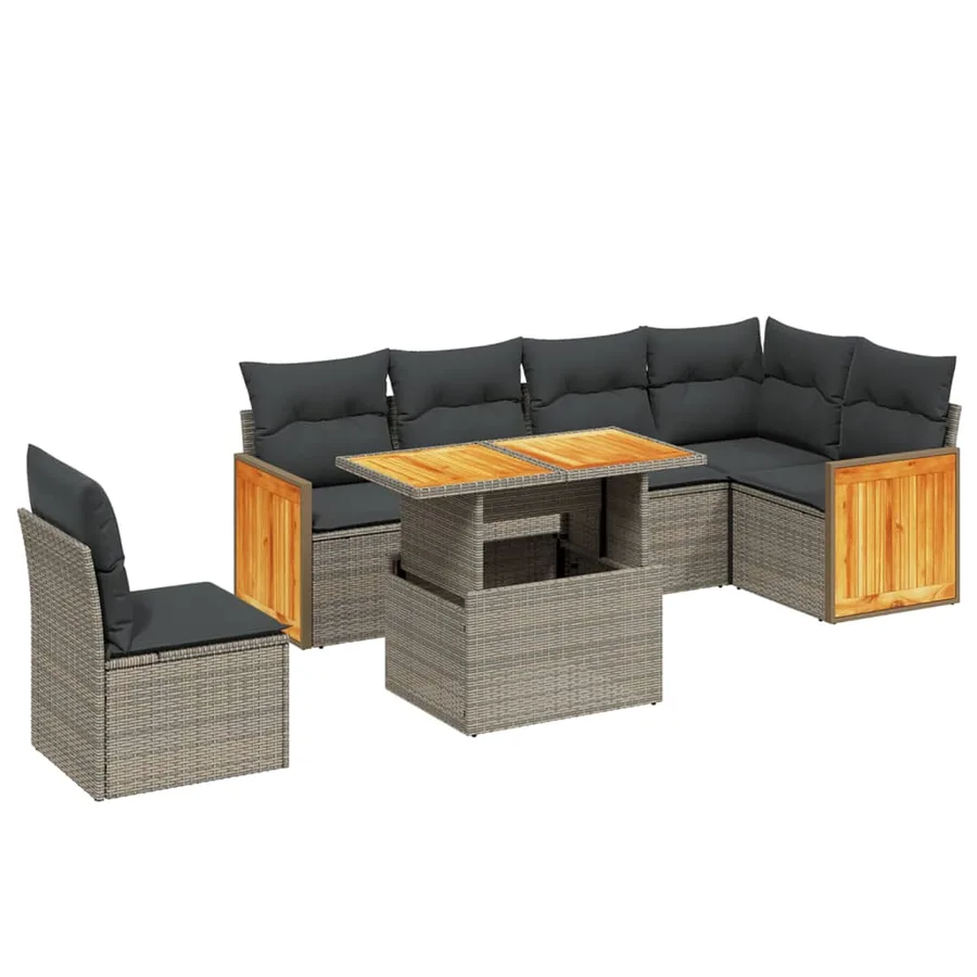 Salon de jardin avec coussins 7 pcs gris résine tressée - 2