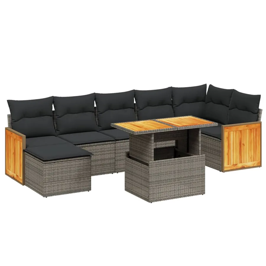 Salon de jardin 8 pcs avec coussins gris résine tressée - 2