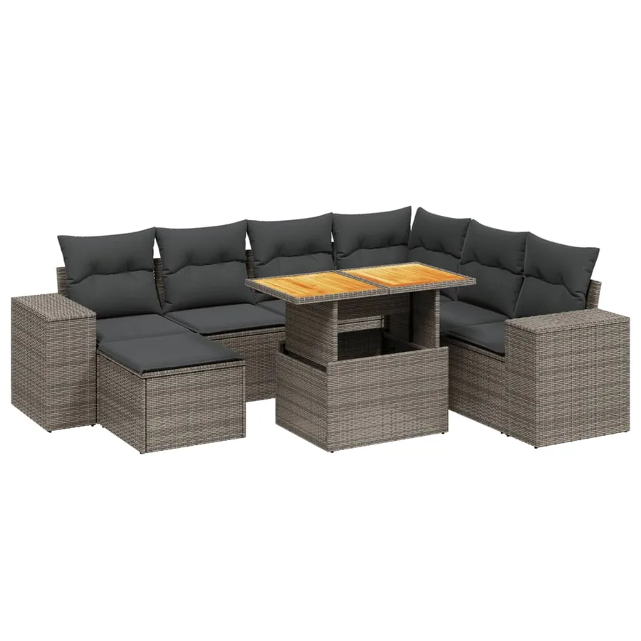 Salon de jardin 8 pcs avec coussins gris résine tressée - 2