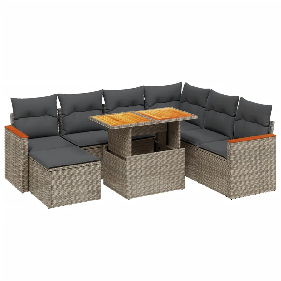 Salon de jardin 8 pcs avec coussins gris résine tressée - 2