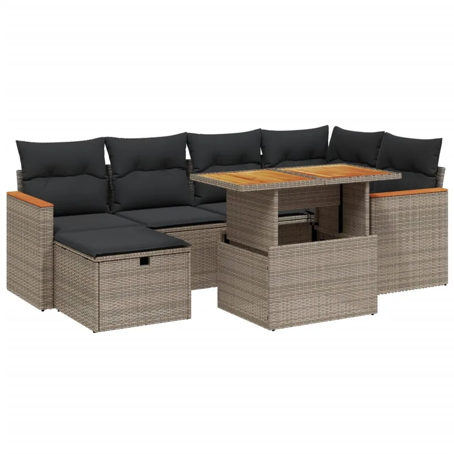 Salon de jardin avec coussins 7 pcs gris résine tressée - 2