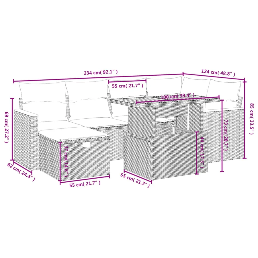 Salon de jardin avec coussins 7 pcs gris résine tressée - 4