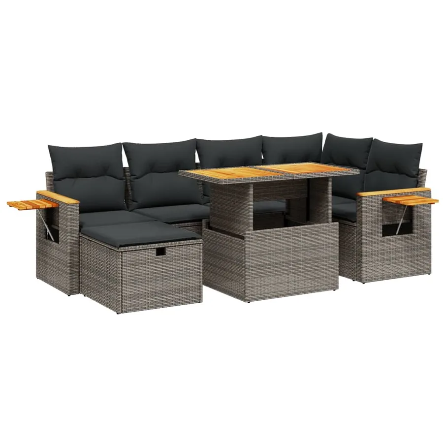 Salon de jardin avec coussins 7 pcs gris résine tressée - 2