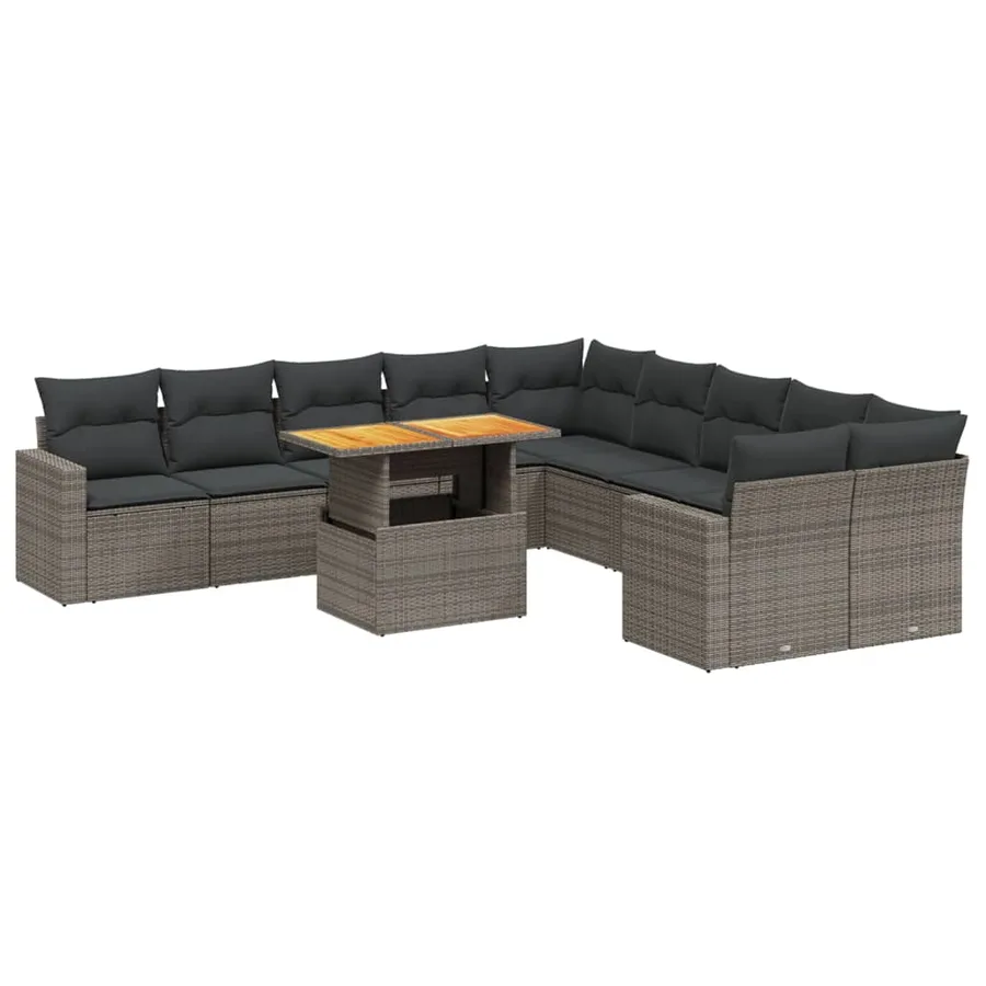 Salon de jardin 11 pcs avec coussins gris résine tressée - 2