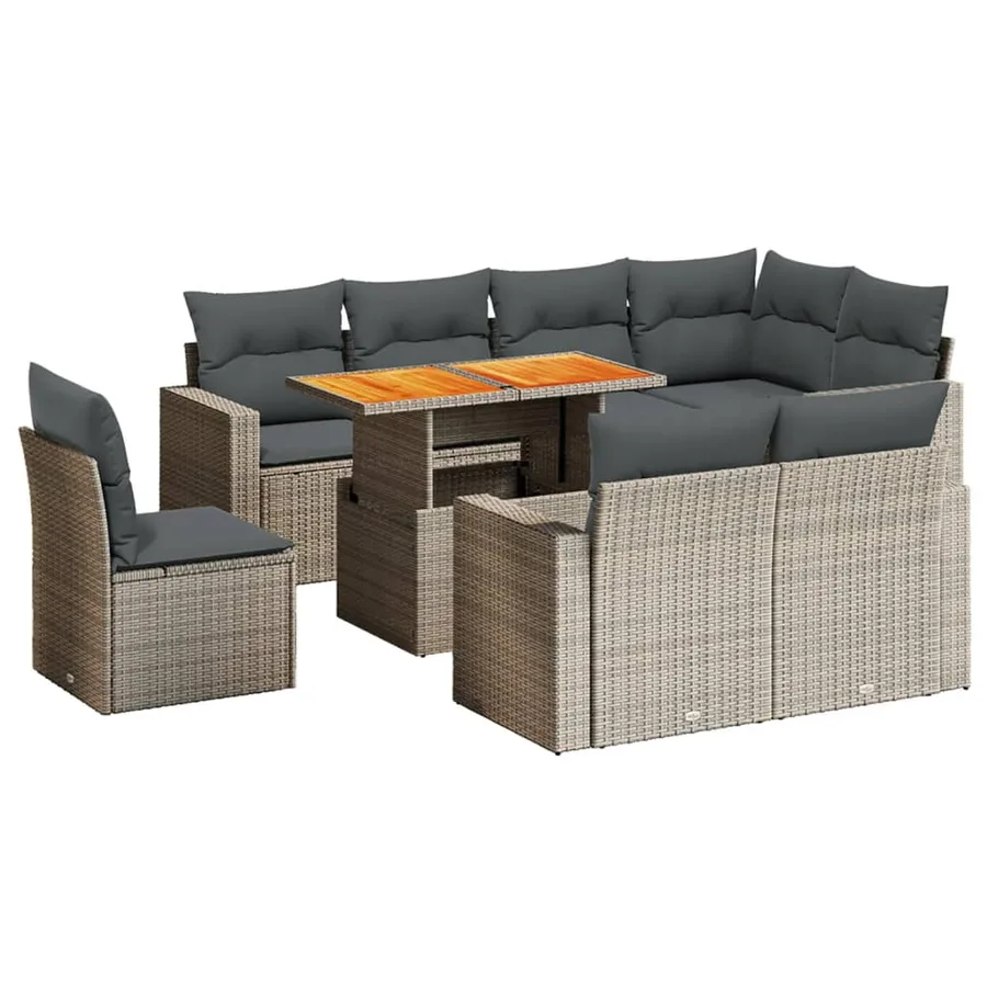 Salon de jardin 9 pcs avec coussins gris résine tressée - 2