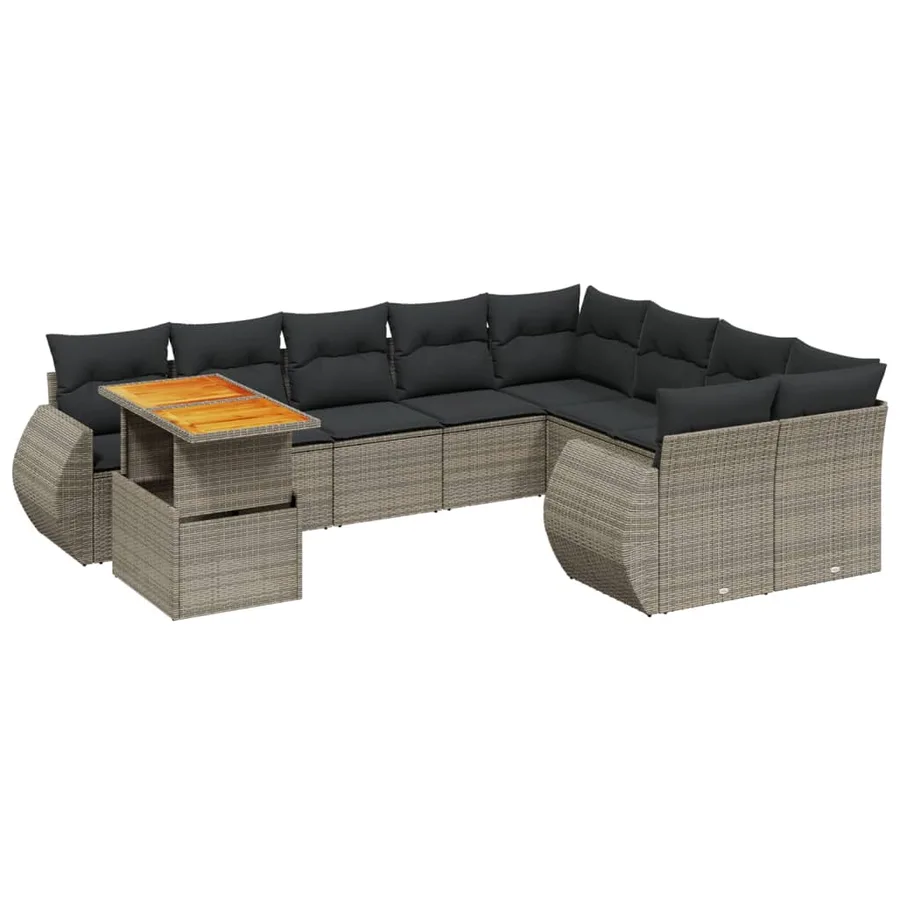 Salon de jardin avec coussins 10 pcs gris résine tressée - 2