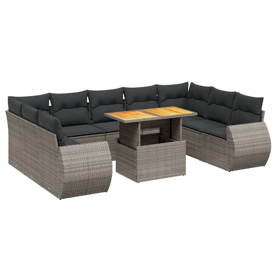 Salon de jardin avec coussins 10 pcs gris résine tressée - 2