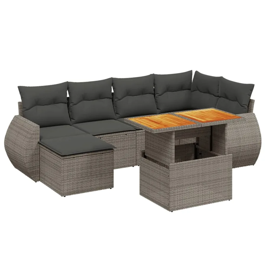 Salon de jardin avec coussins 7 pcs gris résine tressée - 2
