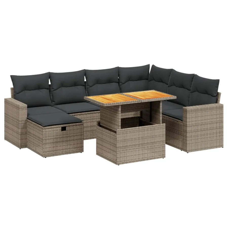 Salon de jardin 8 pcs avec coussins gris résine tressée - 2