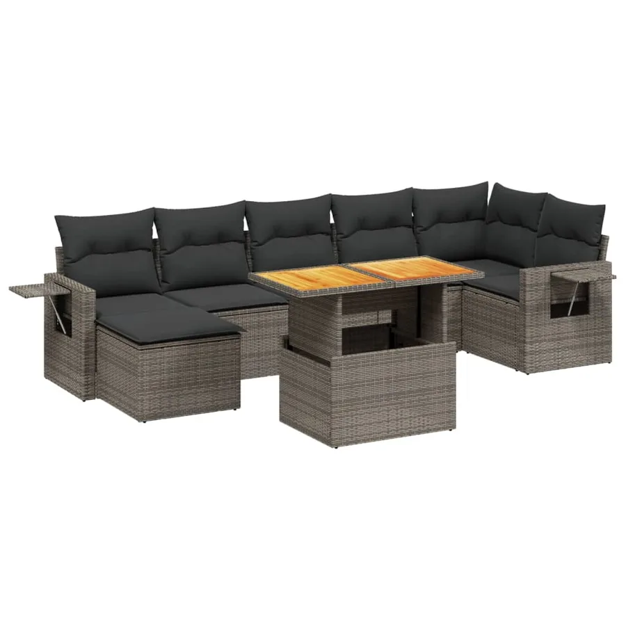 Salon de jardin 8 pcs avec coussins gris résine tressée - 2