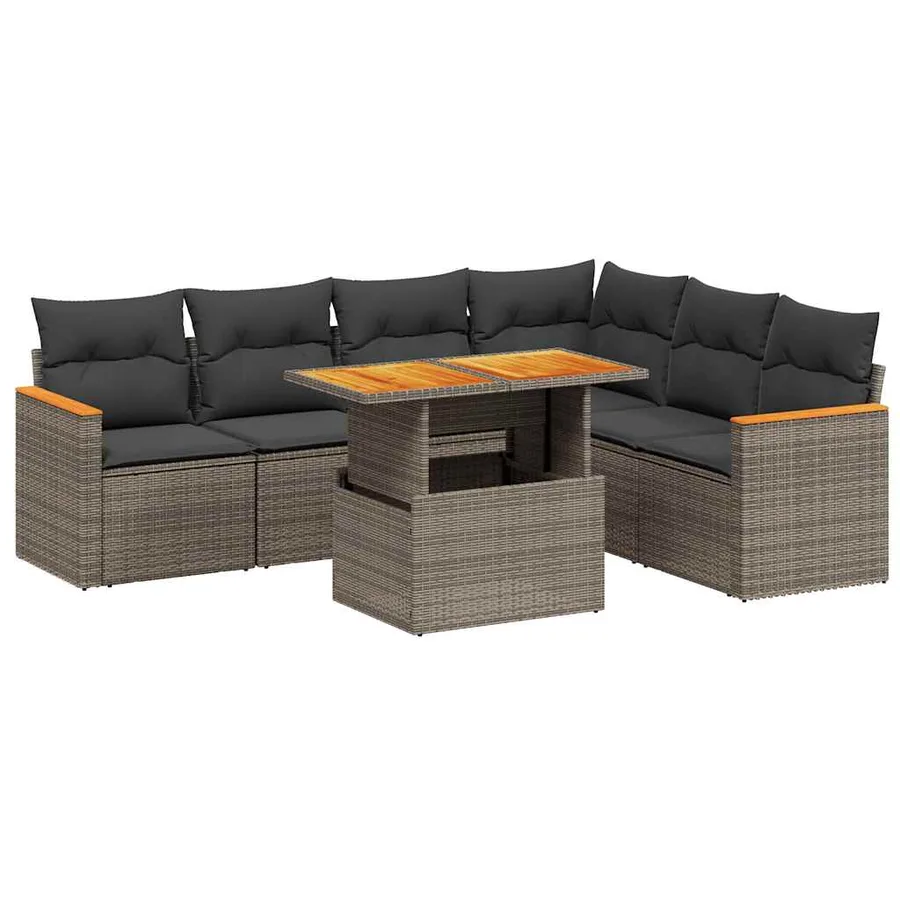 Salon de jardin avec coussins 7 pcs gris résine tressée - 2