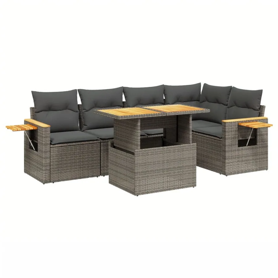 Salon de jardin 6 pcs avec coussins gris résine tressée - 2