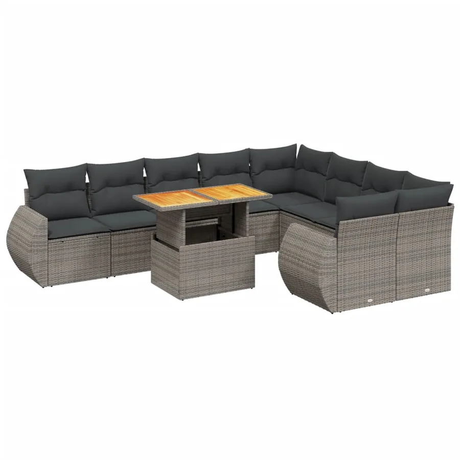 Salon de jardin avec coussins 10 pcs gris résine tressée - 2