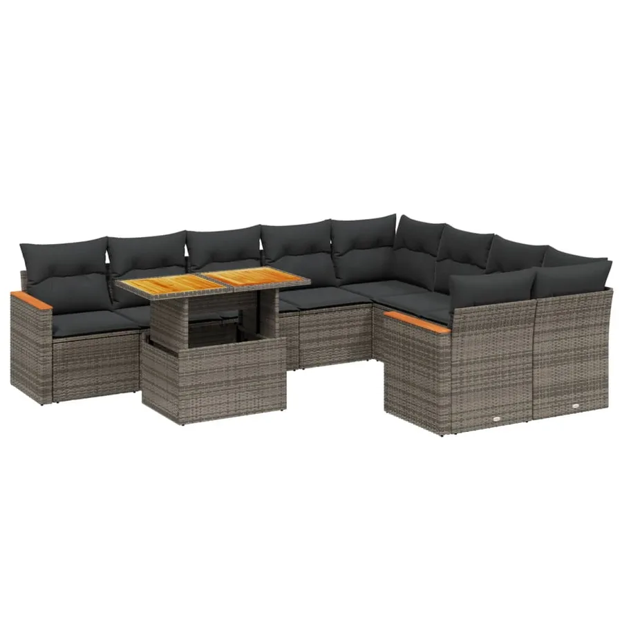 Salon de jardin avec coussins 10 pcs gris résine tressée - 2