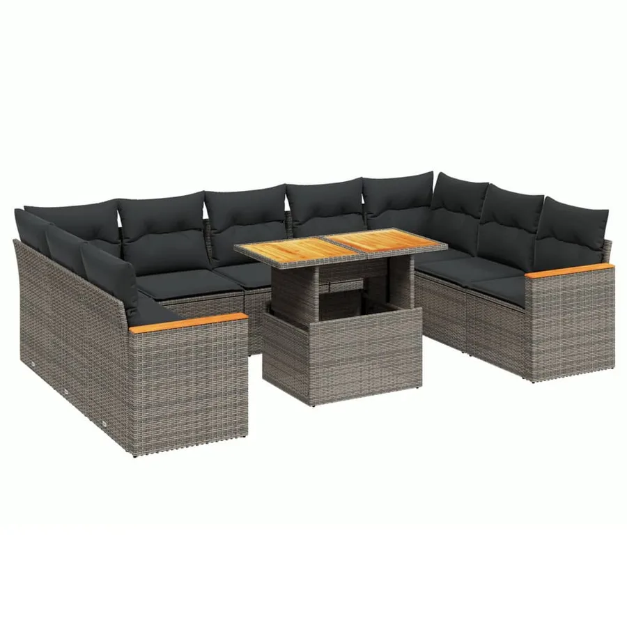 Salon de jardin avec coussins 10 pcs gris résine tressée - 2