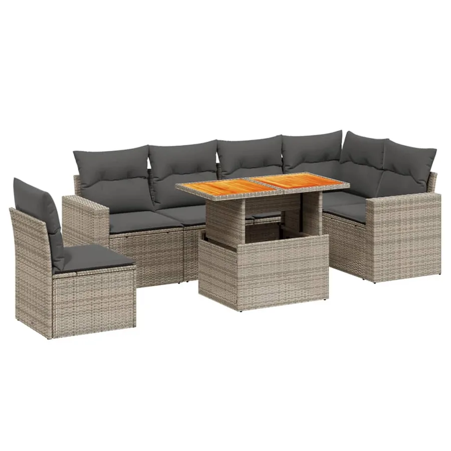 Salon de jardin avec coussins 7 pcs gris résine tressée - 2