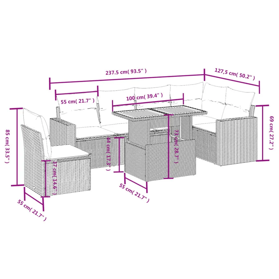 Salon de jardin avec coussins 7 pcs gris résine tressée - 3
