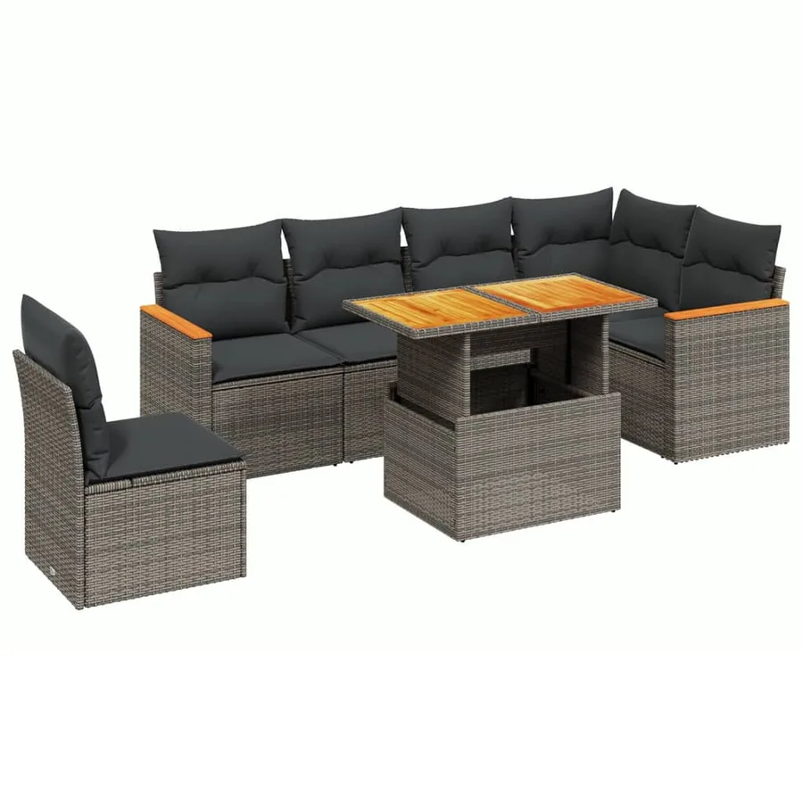 Salon de jardin avec coussins 7 pcs gris résine tressée - 2